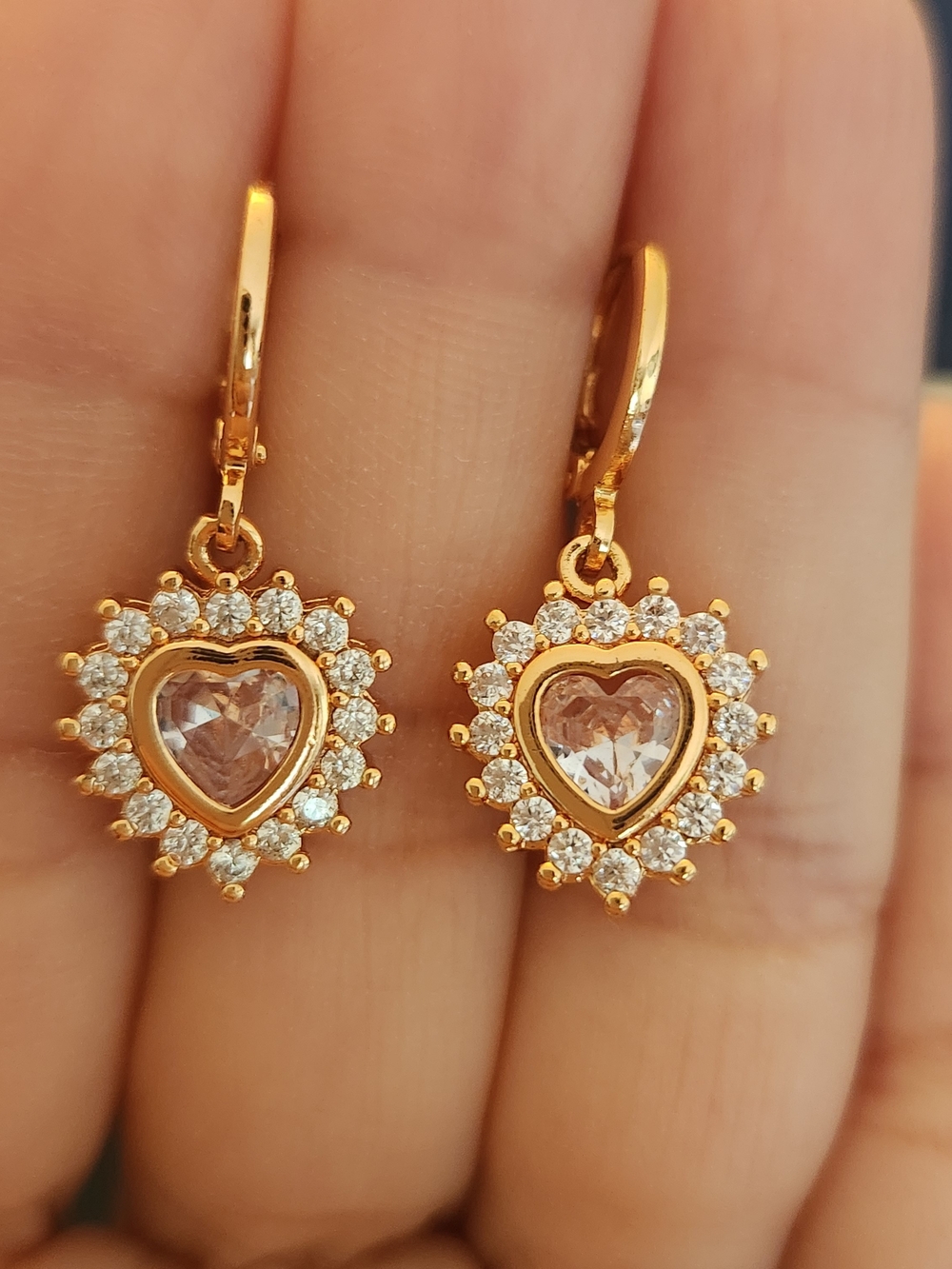New 18K Gold Plated Diamond Heart Dangle Drop Hoop Earrings for Women